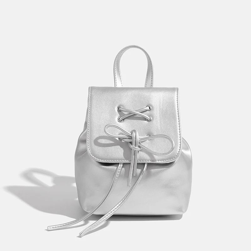 Simple Trendy PU Leather Backpack with Bowknot Detail