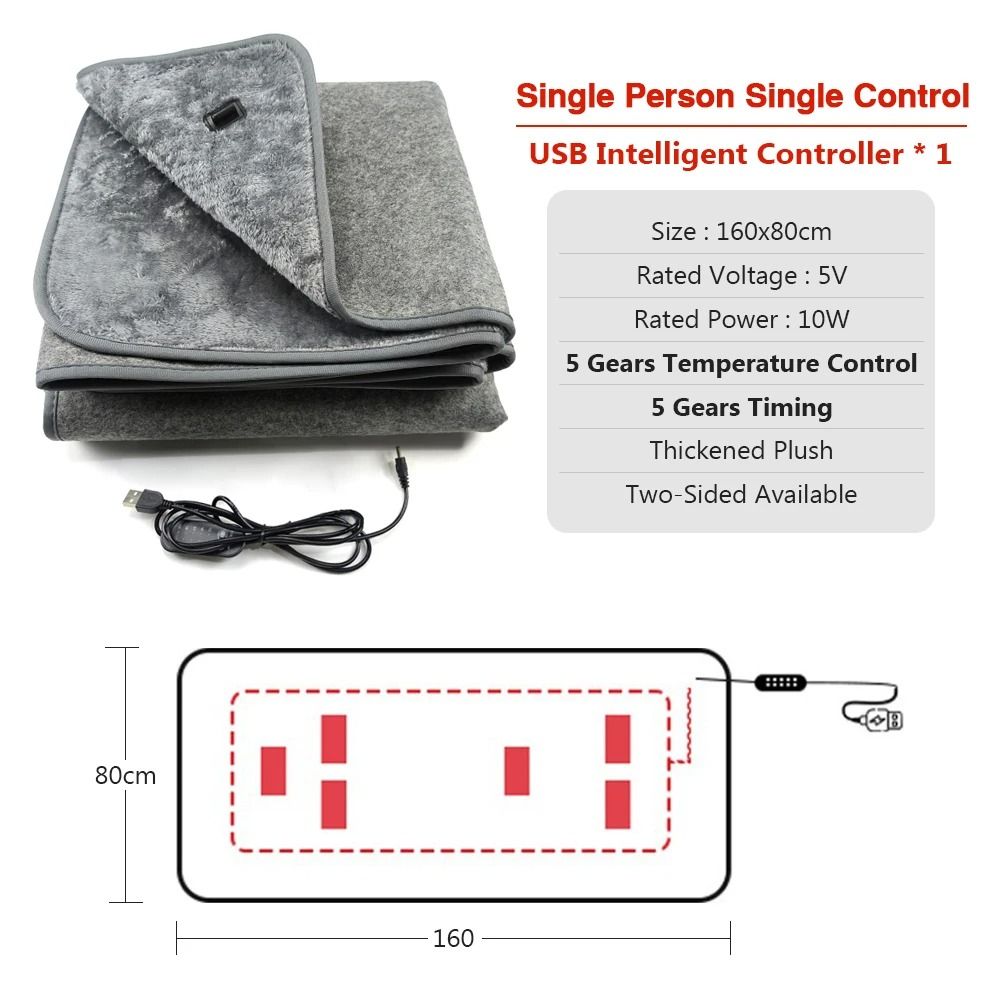 USB Electric Heating Blanket Plush Adjustable Heating Pad with Temperature Control and Timer