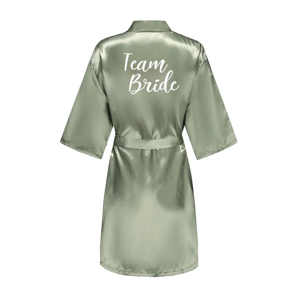 Grass Green Satin Bridal Party Robes With White Letter Bridesmaid Style