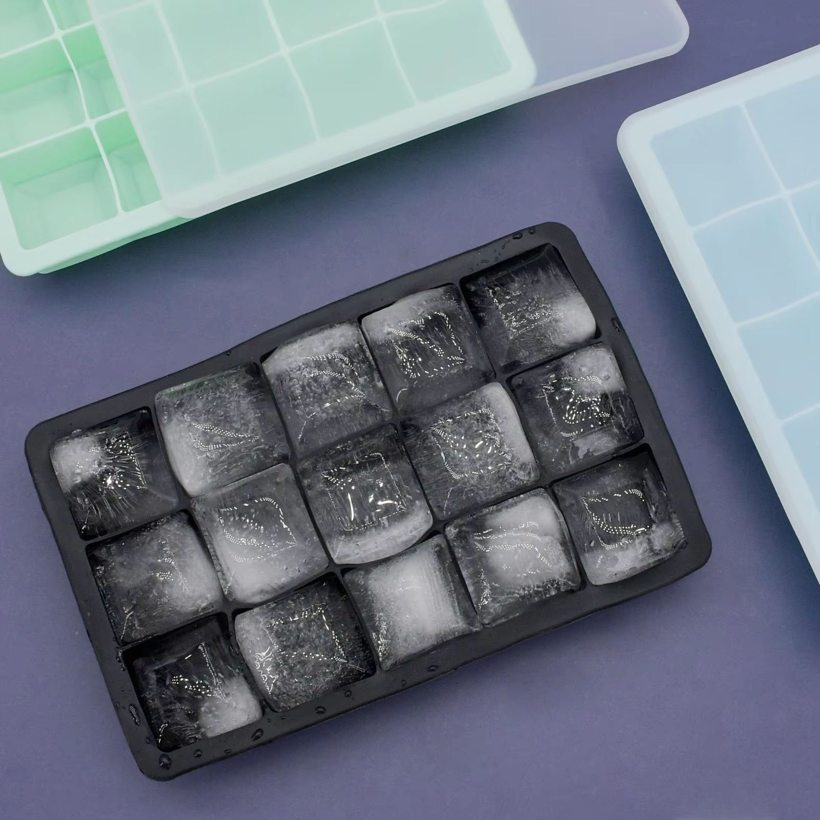 15-Grid Silicone Ice Cube Mold with Lid - Reusable Ice Block Tray for Drinks & DIY Ice