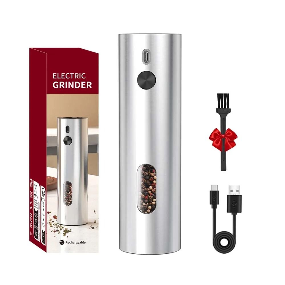 Stainless Steel Electric Pepper Grinder | USB Rechargeable Automatic Mill Set