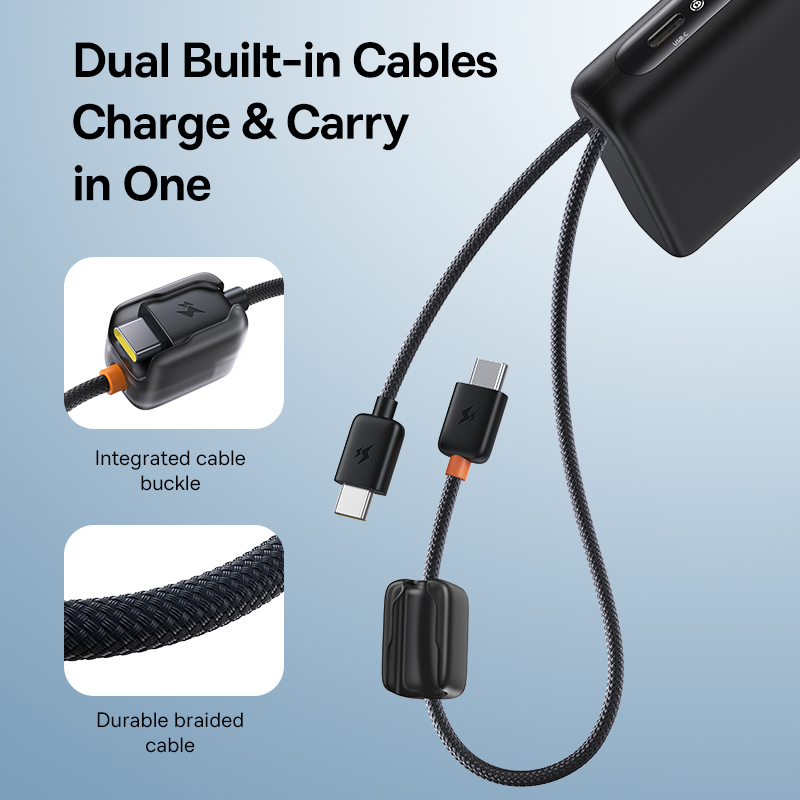 Fast Charging Power Bank with Built In USB C Cables & Digital Display