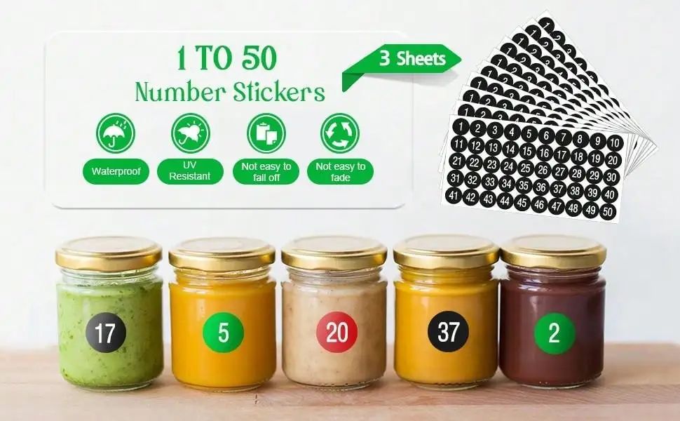 Waterproof Consecutive Number Stickers 1 to 50