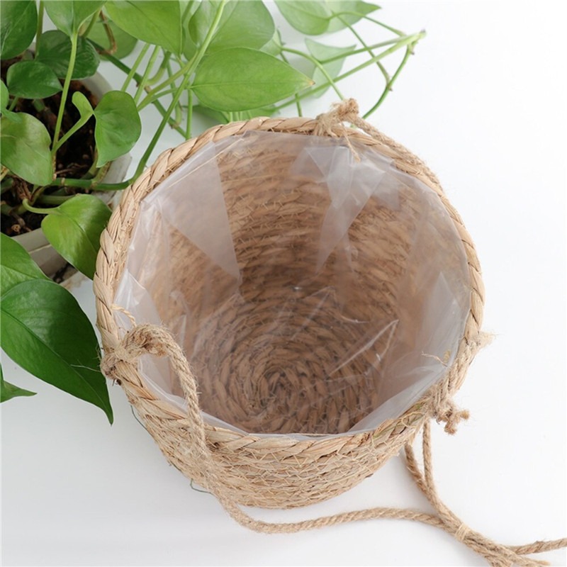 Garden Hanging Macrame Plant Holder Jute Rope Woven Storage Basket for Indoor and Outdoor Flower Pots Boho Home Decor