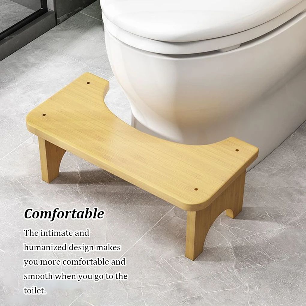 Premium Bamboo Toilet Stool, Non-Slip Squat Bench Poop Seat in Nut-Brown