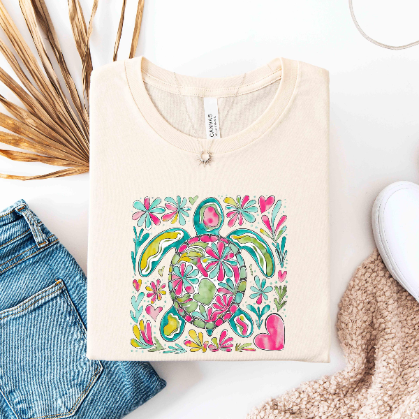 Watercolor Turtle Style Shirt, Sea Turtle Ocean Art Graphic Tee, Coastal Turtle Shirt
