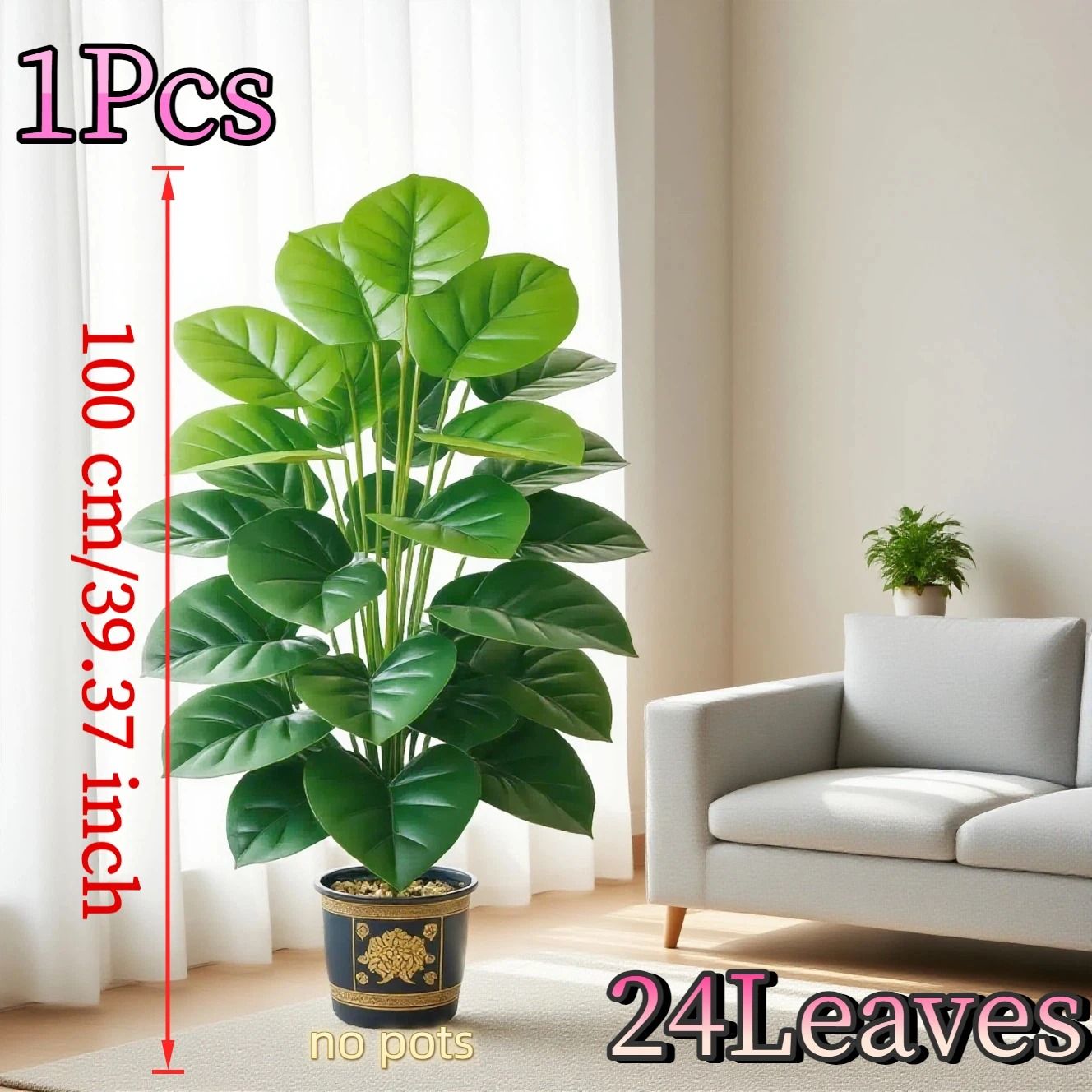 Large Artificial Pothos Plant in Pot with 24 Leaves Indoor Outdoor Faux Greenery