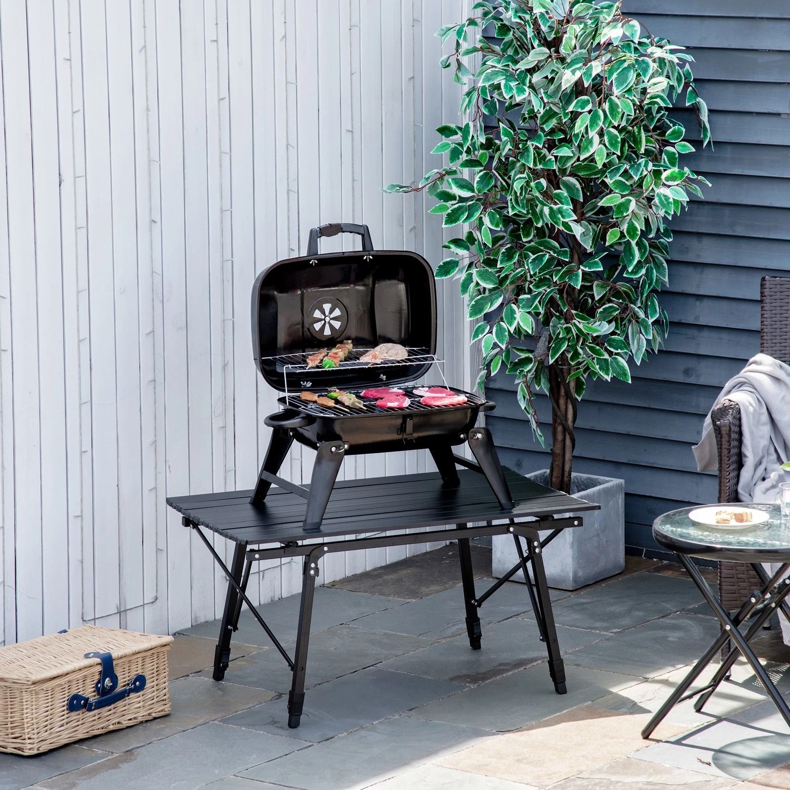 Portable Tabletop Charcoal Grill, Compact BBQ with Air Vent for Camping, Picnics & Outdoor Cooking