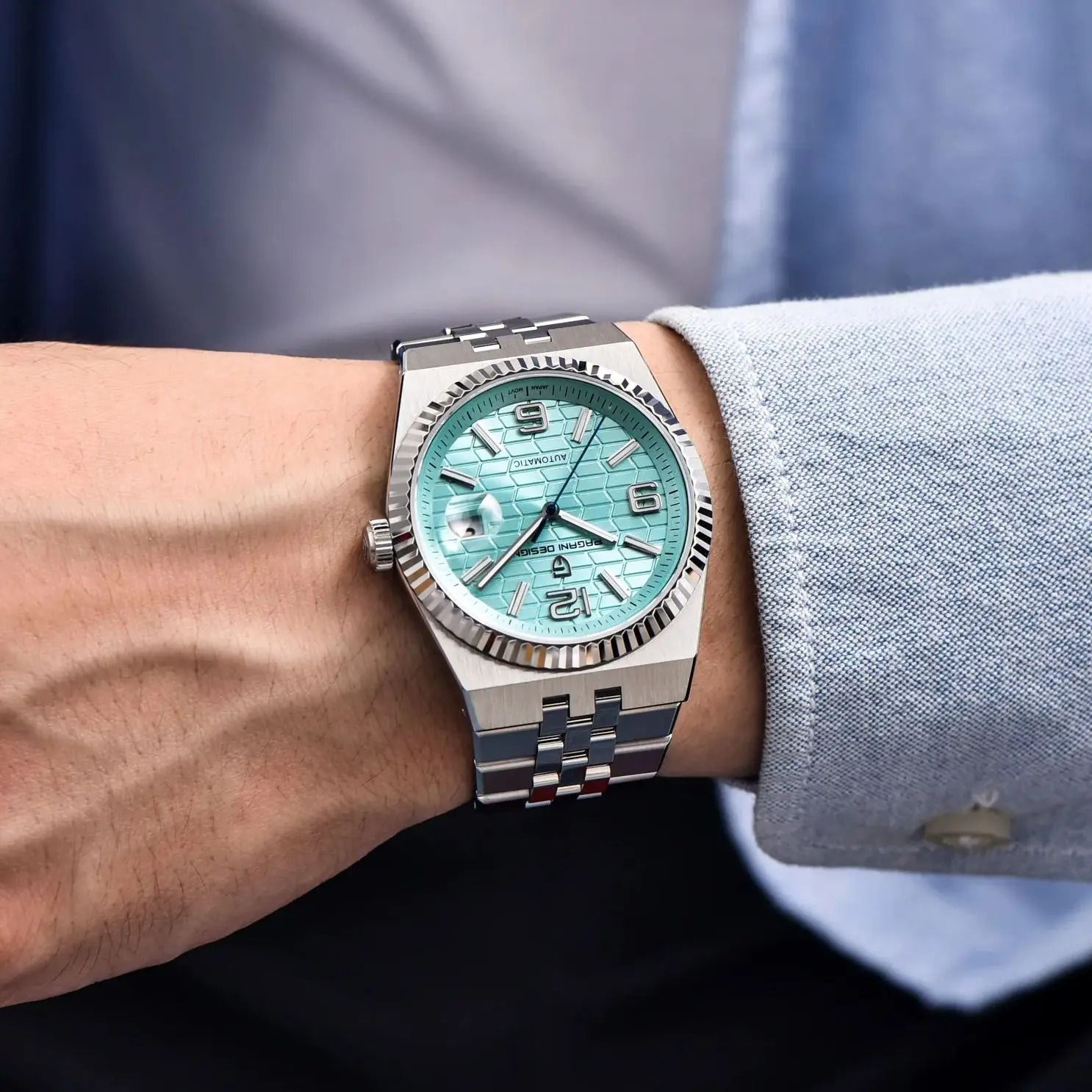 3D Rhombus Dial Automatic Watch – High-Precision Mechanical Stainless Steel Timepiece