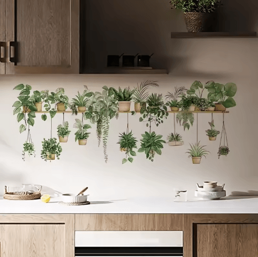 Multiple Flower Shelf Wall Stickers – Potted Plant Decor for Home & Kids Rooms