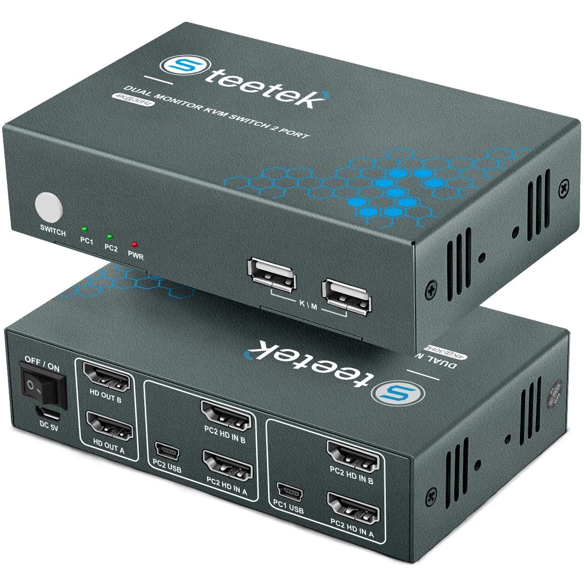 PWAY 2-Port HDMI KVM Switch 4K with USB Hub and Hotkey Control