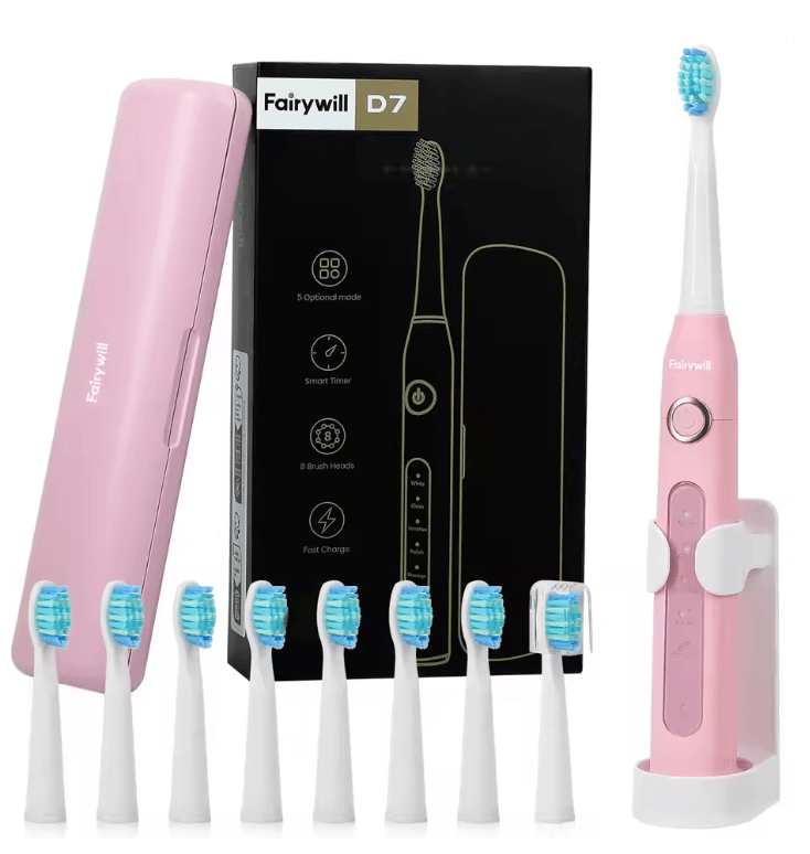 Fairywill FW507 Sonic Electric Toothbrush with 8 Brush Heads and Travel Case