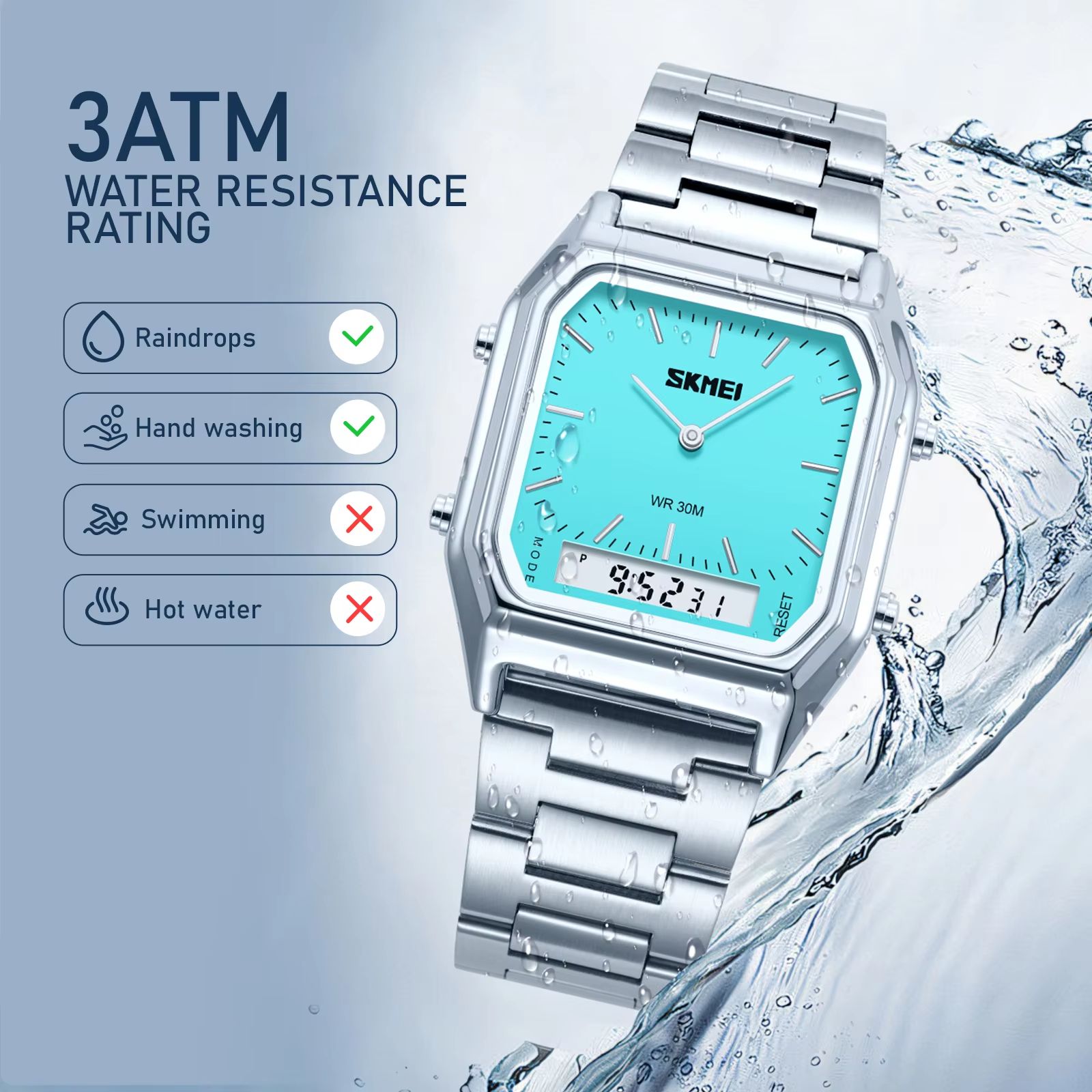 SKMEI Dual Display 3 Time Waterproof Digital Sports Watch