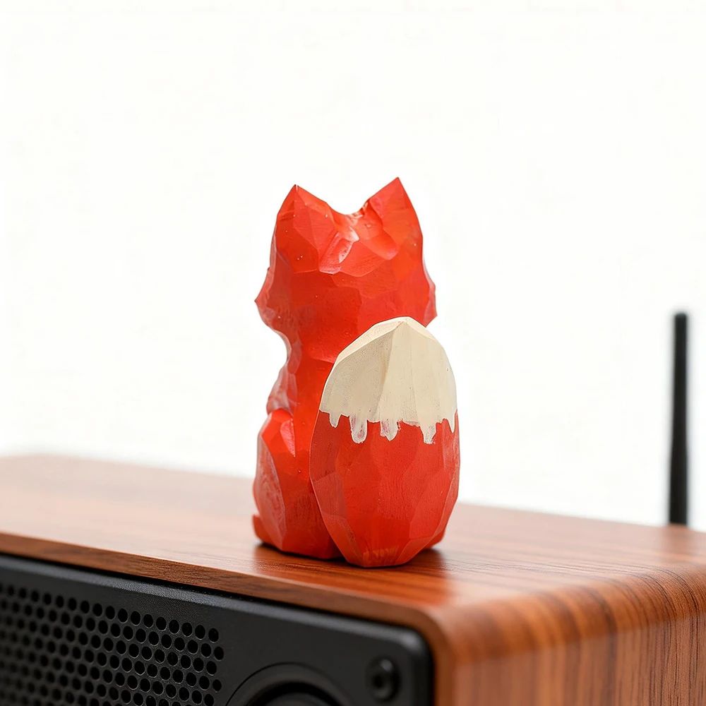 Hand-Carved Wooden Fox Figurine – Vintage Linden Wood Animal Sculpture, Rustic Home & Office Decor