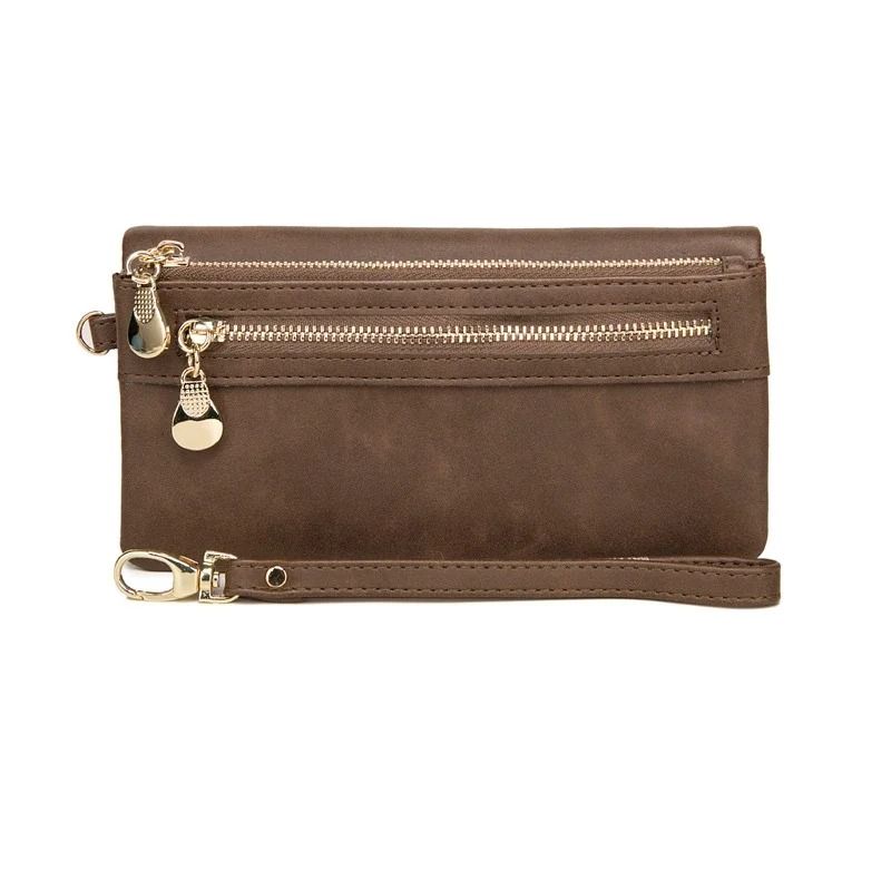 Large Capacity Womens Leather Wallet with Double Zipper