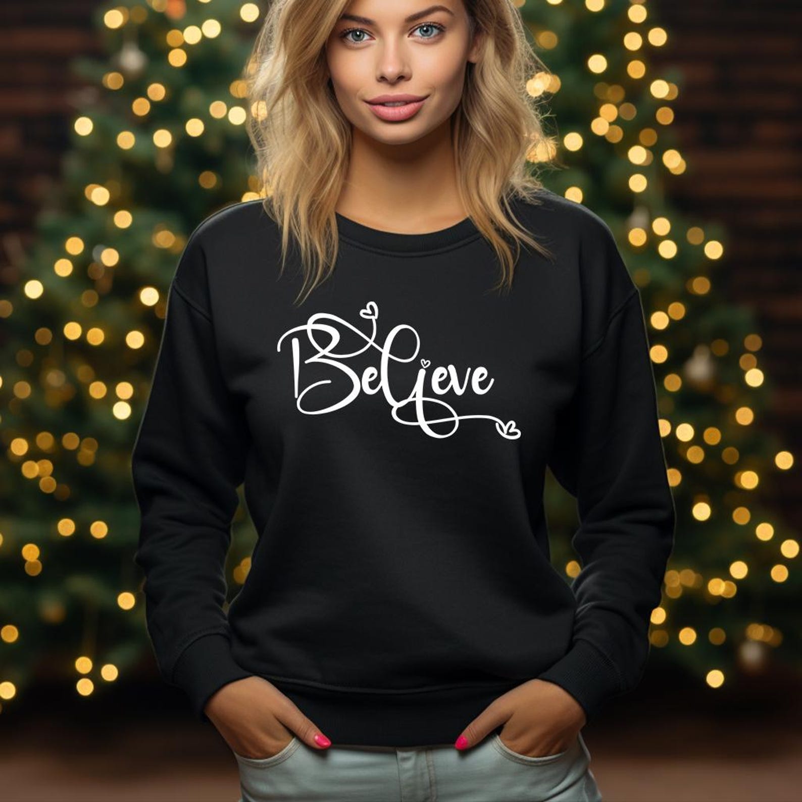 Believe Christmas Shirt | Christian Family Xmas Sweater Faith Holiday Graphic Crewneck