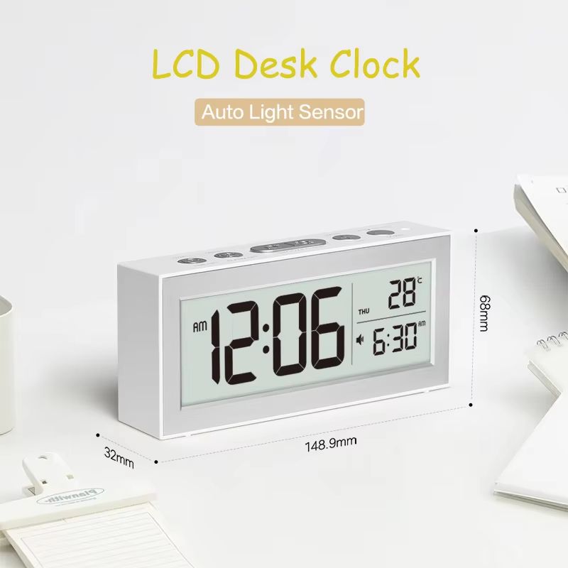 Retro LCD Digital Desk Clock with Alarm, Backlight, Calendar & Temperature Display
