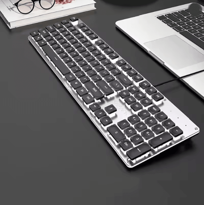 EWEADN GX710S Silent Office Keyboard 104 Key Wired Metal Panel Keyboard