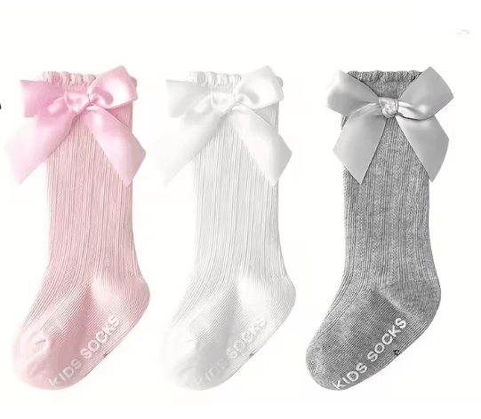 RoyalCharm Girls Bow Knee High Fishnet Socks 3 Pair Set