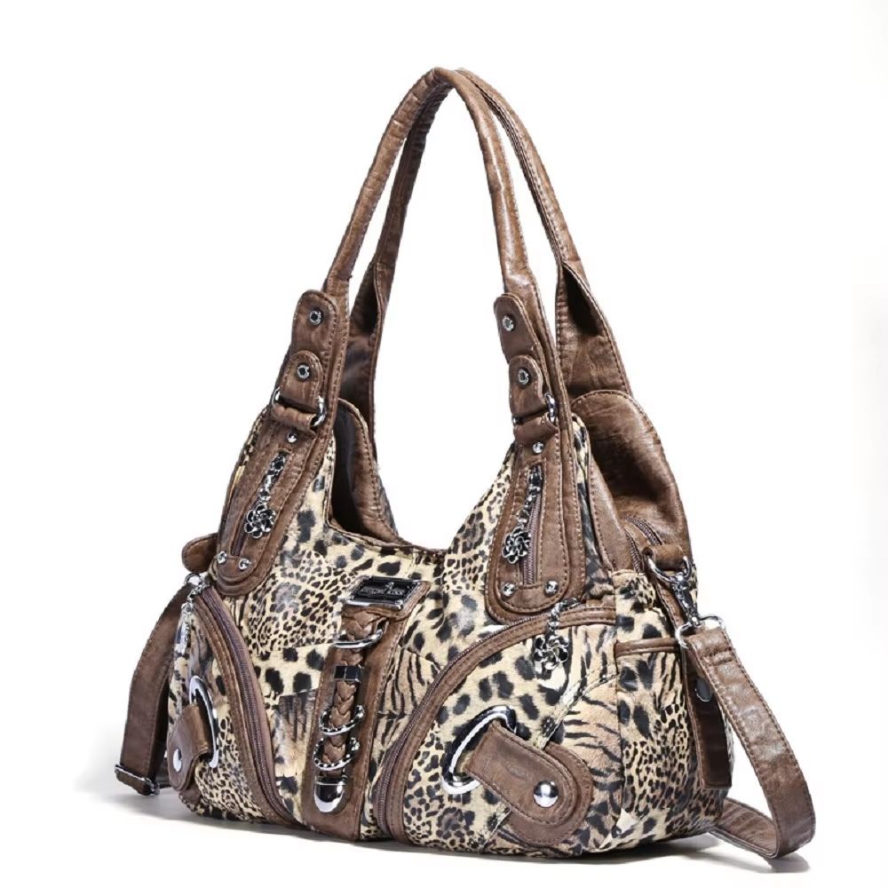Angelkiss Leopard Print Women's Shoulder Bag Top-Handle Satchel Large Tote Purse