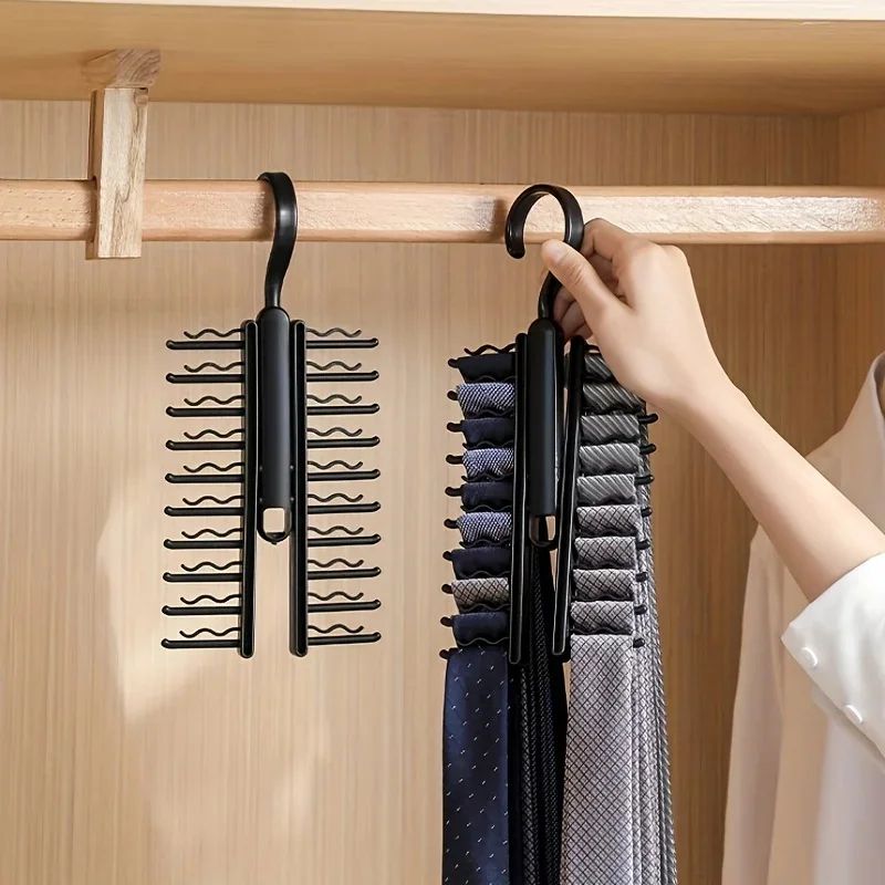 360° Rotating Multi-Functional Tie & Belt Hanger – Adjustable 20-Loop Plastic Scarf Organizer Rack