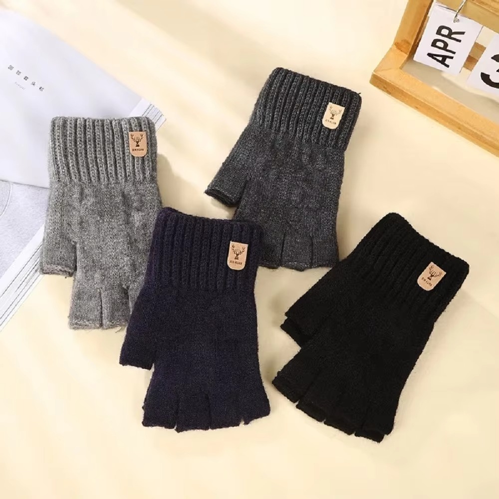 Winter Half Finger Alpaca Wool Gloves for Office, Cycling, & Driving