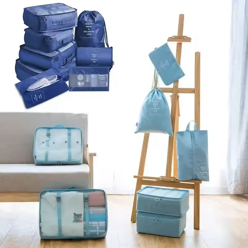 7 Piece Travel Packing Cubes Set with Shoe Bag and Pouches