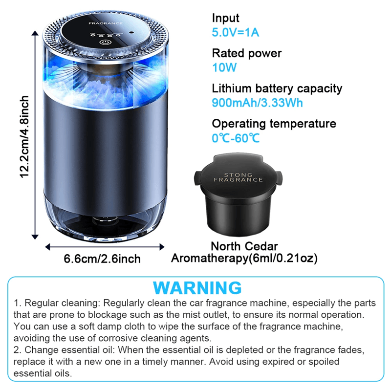 Smart Car Air Freshener Rechargeable Mist Diffuser with Adjustable Levels