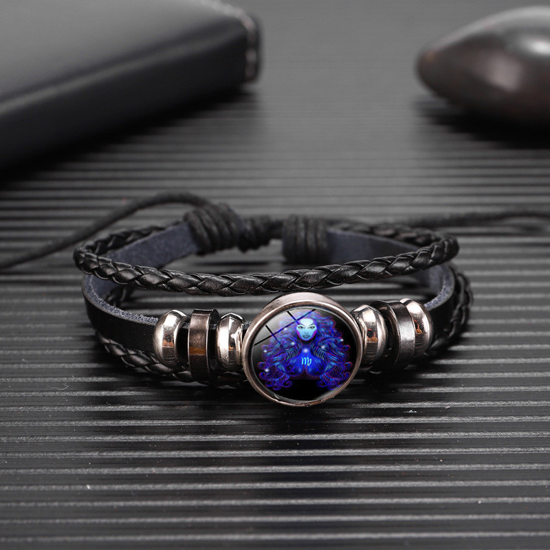 Glow in the Dark Zodiac Bracelet Multilayer Leather Wrap Astrology Gift