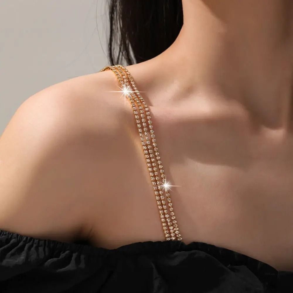 Rhinestone Bra Straps – Three-Row Adjustable Metal Underwear Straps – High-Yield Lingerie Interaction Hub