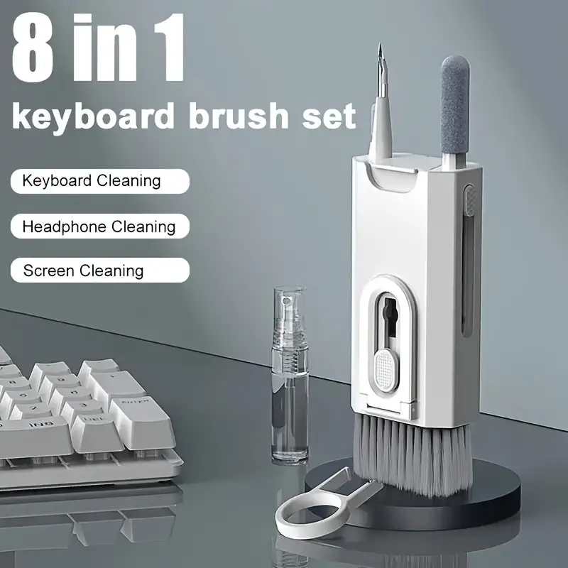8-in-1 Keyboard Cleaning Kit, AirPods, Laptop & Phone Cleaning Tools with Retractable Brush & Flocking Sponge