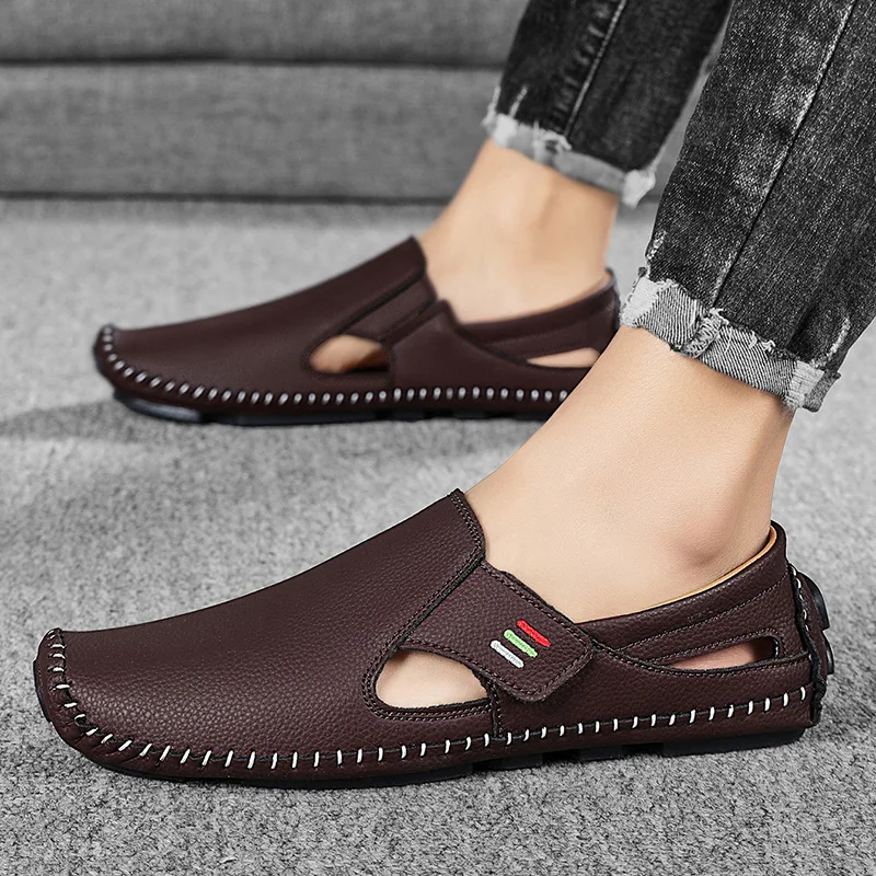 Mens Hollowed Out Leather Loafers, Summer Casual Shoes, Hand Sewn Driving Shoes, Luxo Facon Style Footwear