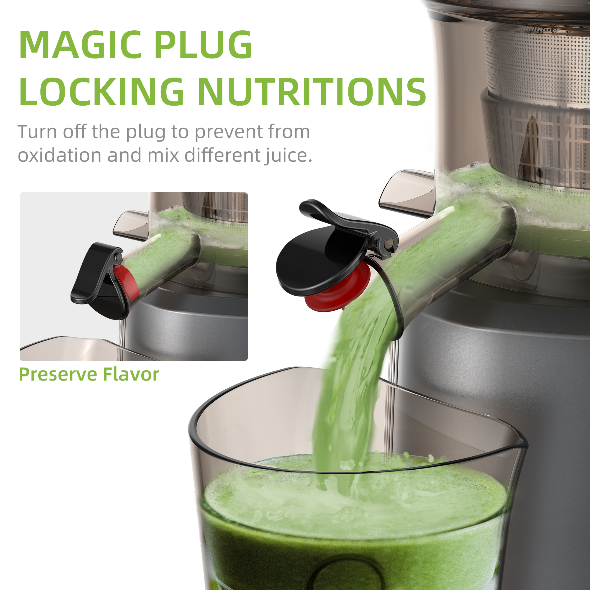 Cold Press Juicer with Large Feed Chute Powerful Slow Masticating Juicer for Whole Fruits and Vegetables