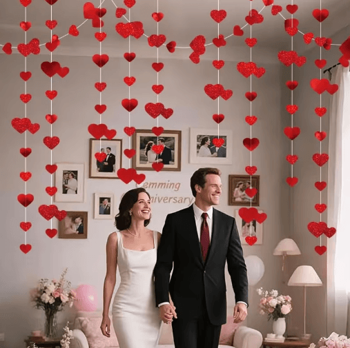 4M Red Heart Wedding Garland Glitter Love Streamer for Parties & Home Decor