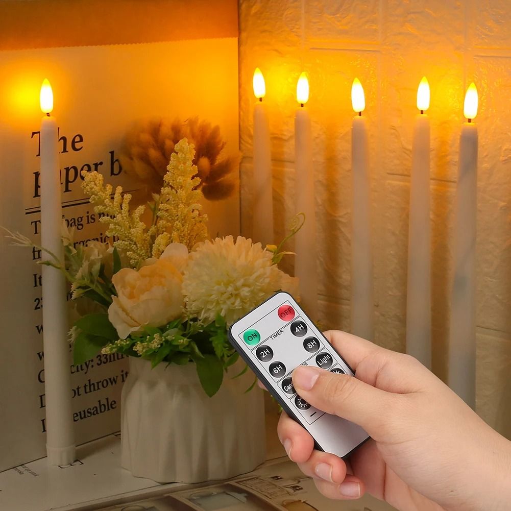 LED Flameless Flickering Taper Candles with Remote Battery Operated Tea Lights for Home and Wedding Decor