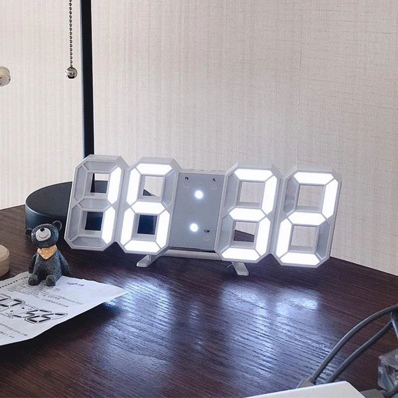Modern LED Digital Alarm Clock Voice Activated Silent Desk Clock with 3D Display