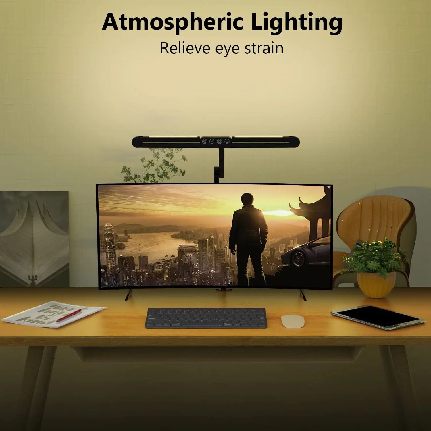 24W Ultra Bright LED Clamp Desk Lamp, Auto Dimming Architect Task Light with Atmosphere Lighting for Home Office