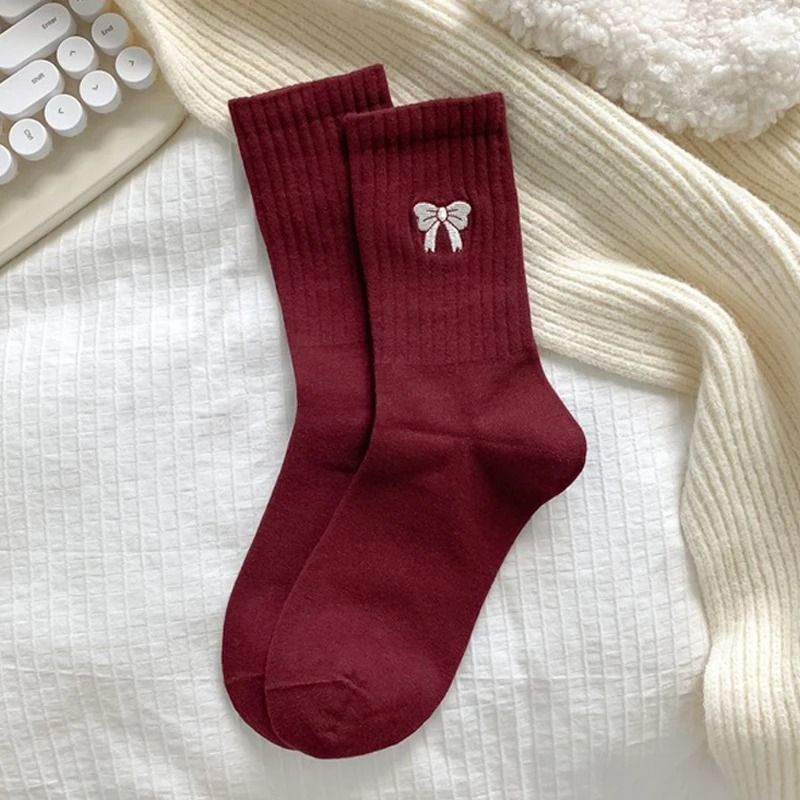 Cozy Cotton Knit Winter Socks Women Mid Calf Casual Warm Socks