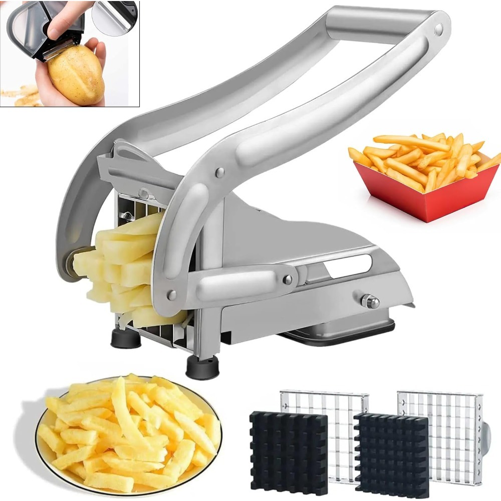 Stainless Steel Potato Cutter with Non-slip Suction Base & Replacement Blades Vegetable and Chips Chopper