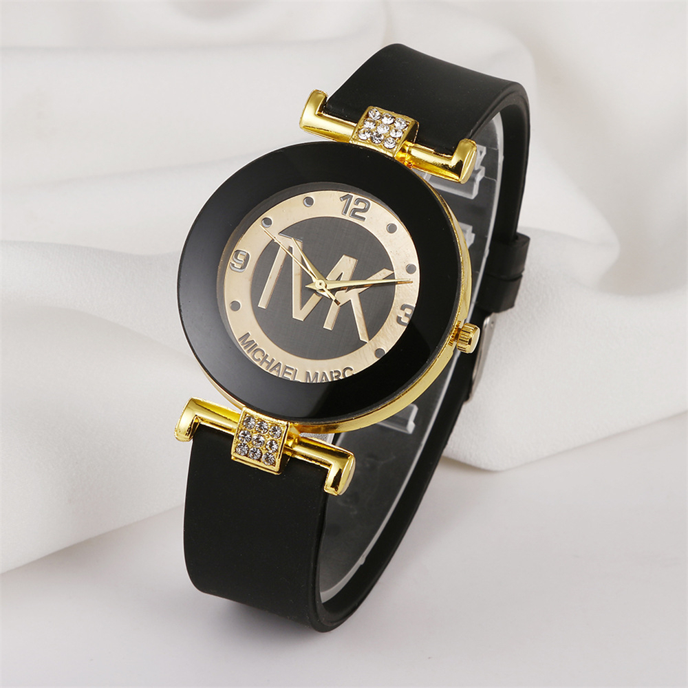 Womens Rhinestone Quartz Watch with Silicone Strap