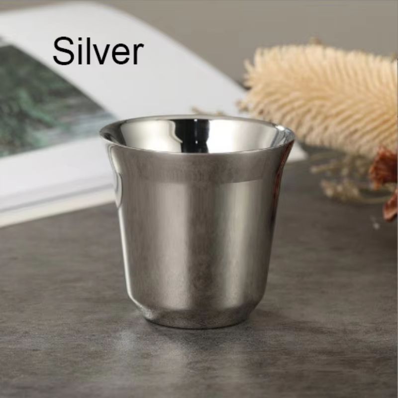 Stainless Steel Double-Layer Flat Bottom Coffee Water Cup 80ml (2.71 fl oz)