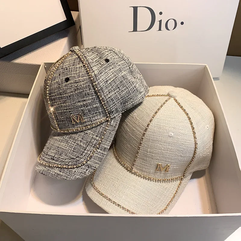 Women Rhinestone Letter M Baseball Cap, Spring Adjustable Hip Hop Hat, Fashion Shiny Cap for Outdoor, Travel, All-match