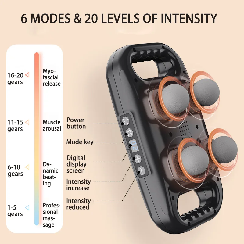 Professional Grade Wireless Waist Massage, Four Head Fascia Gun, Back Deep High Frequency Muscle Relaxation