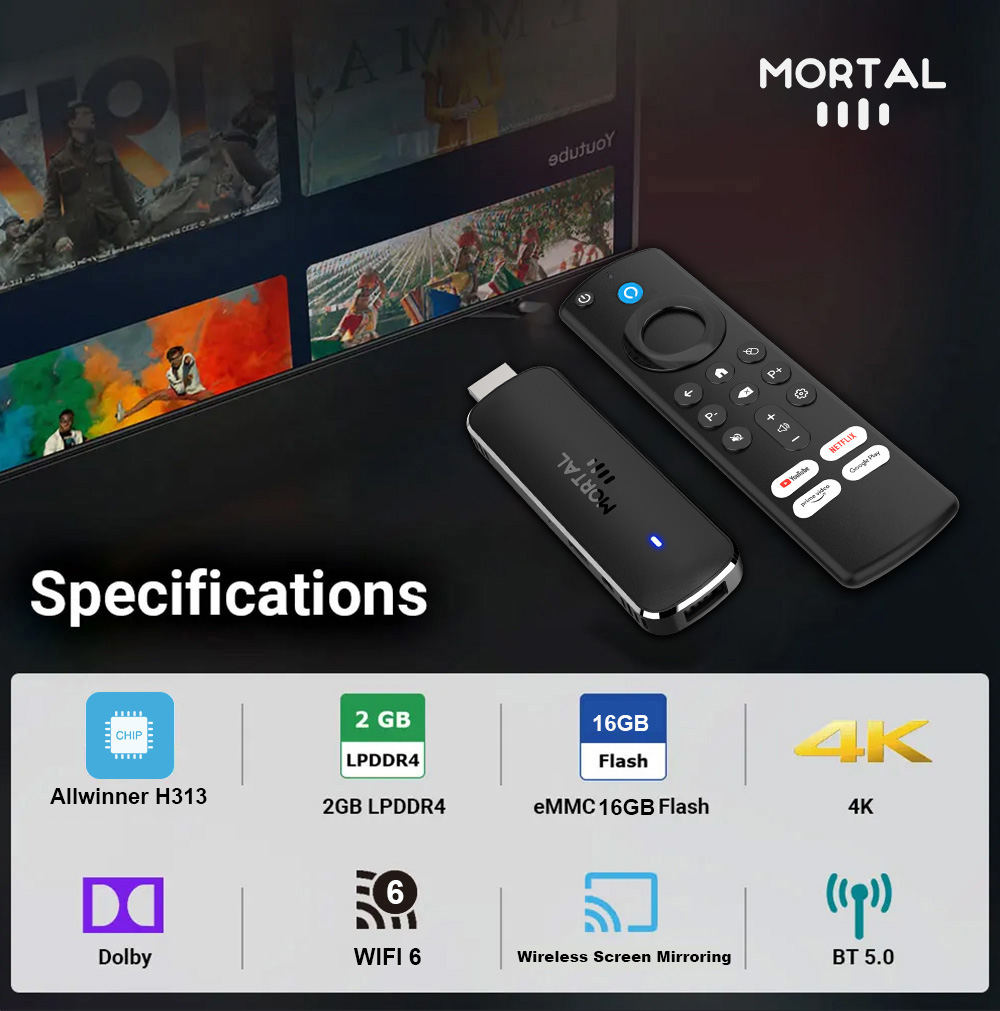 Android 14 TV Stick 4K Streaming Device with WiFi 6 and Google Voice Remote