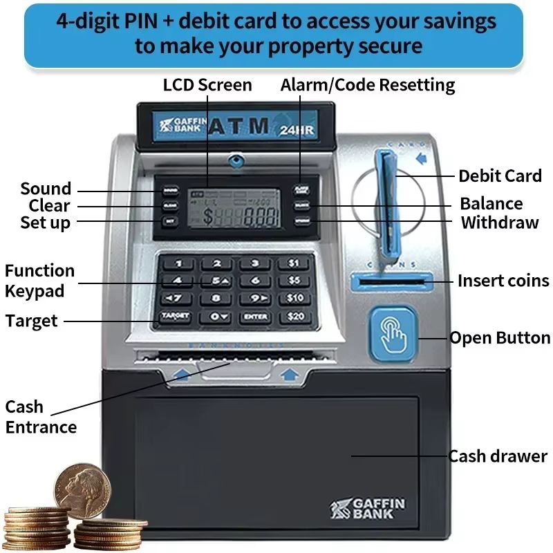 Kids ATM Piggy Bank – Electronic Password Saving Box with Swipe Card