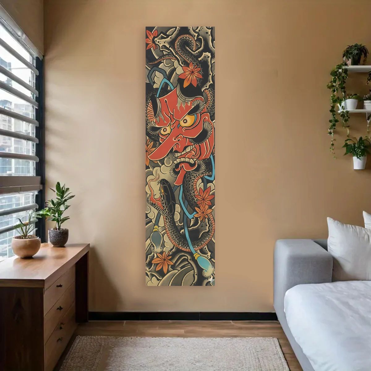 Japanese Wave Red Sun Wall Tapestry
