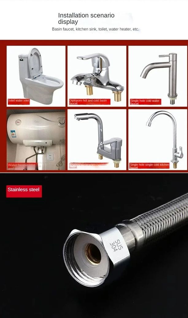 HydroGuard Braided Flexible Water Hose – 1/2 Inch Explosion-Proof Pipe for Kitchen, Bathroom, or Toilet
