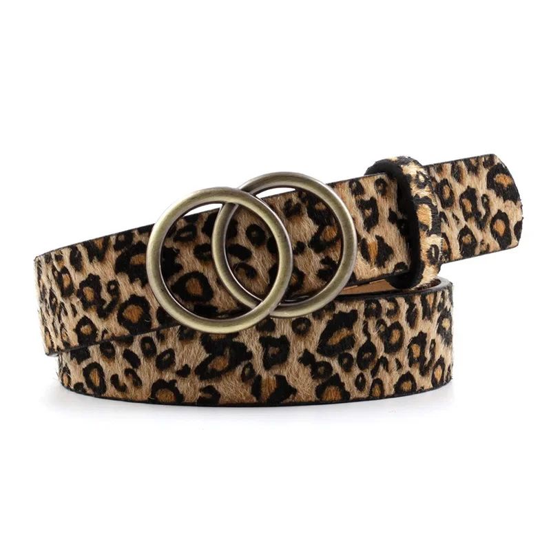 Women's Leopard Print Designer Belt with Leather Ring Buckle – Luxury Animal Print Waist Belt