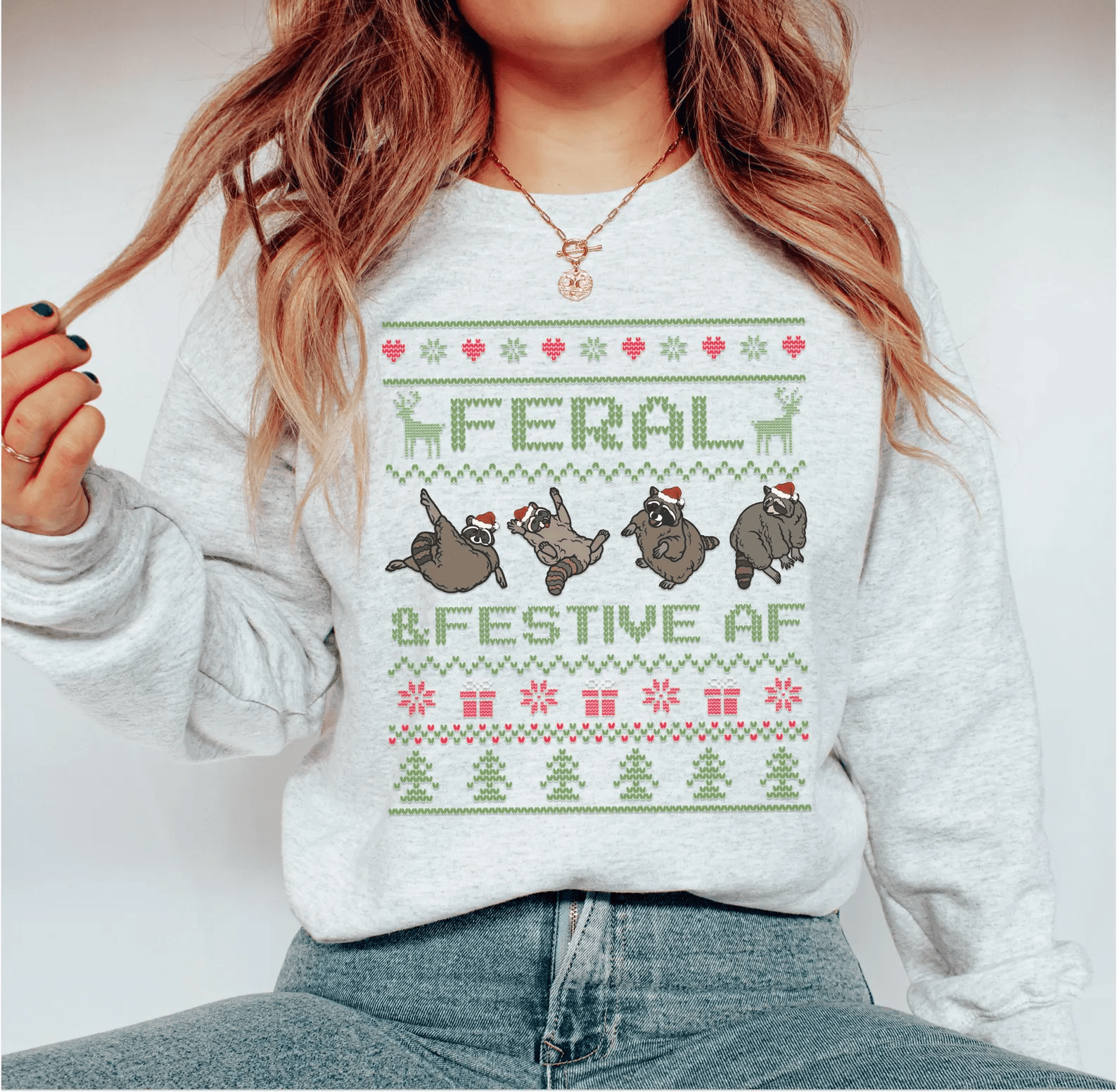 Funny Christmas Raccoon Sweatshirt Cute Ugly Christmas Sweater Festive Holiday Shirt