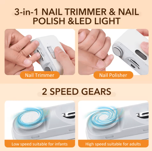 TrimGlow Pro 3-in-1 Electric Nail Clipper with Grinding & Polishing